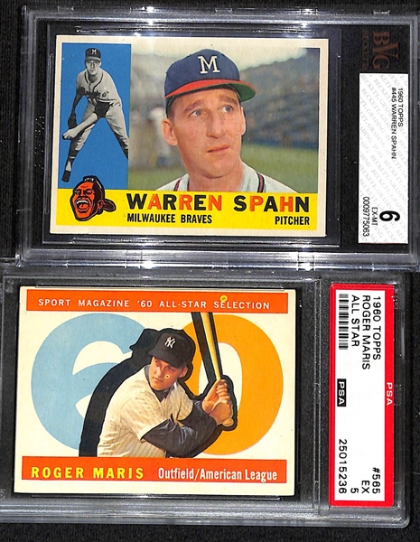 Lot of (2) Topps Baseball - Warren Spahn BVG 6 & Roger Maris All Star PSA 5